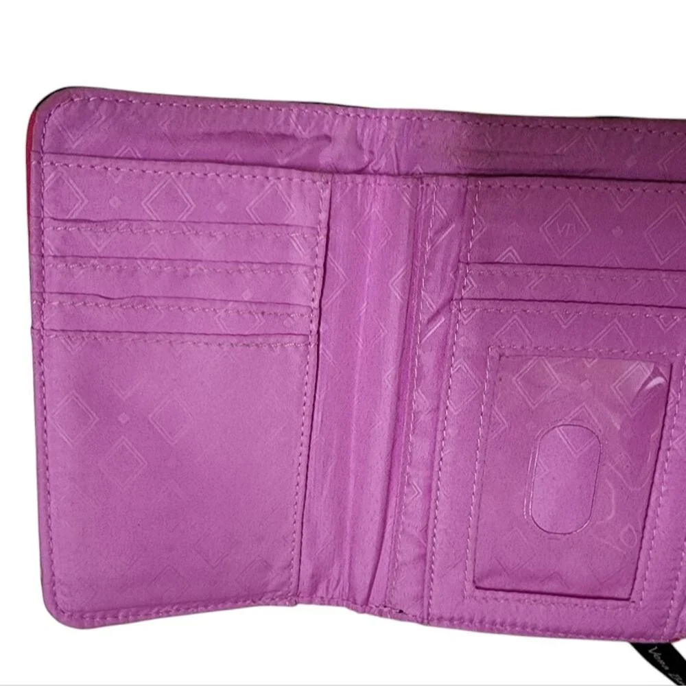 Vera Bradley Euro Wallet Black Hilo Meadow Magenta Quilted Fabric Fold Over Snap